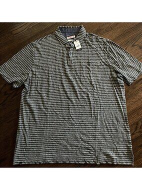 NWT Johnnie-O Brewster Linen Blend Hangin Out Polo Mens XL Charcoal Stripe $98